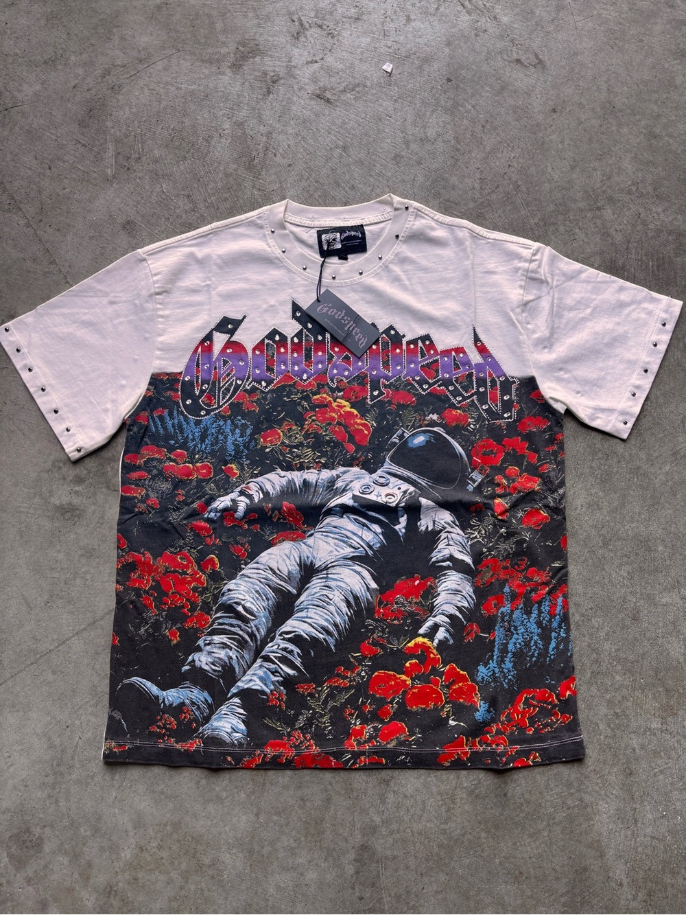 Graphic Astronaut Short Sleeve Tee - White with Black & Red Print
